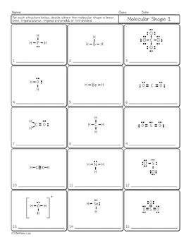 Molecular Shapes and Lewis Structures Chemistry Homework Worksheets