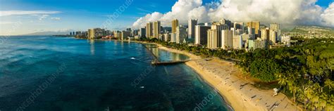 Aerial view of Waikiki Beach, Honolulu, Oahu, Hawaii, USA - Stock Image ...