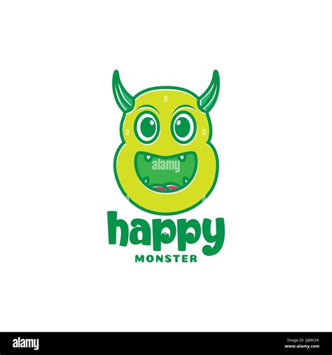 yellow monster head with big smile and horn logo design vector graphic symbol icon illustration ...