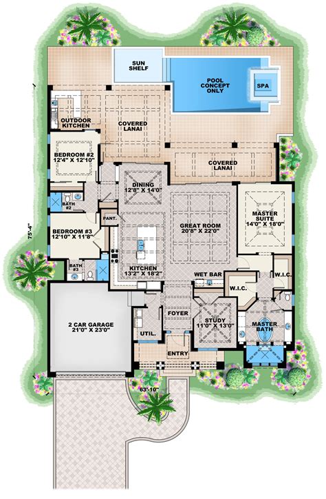 3 Bedroom Contemporary Ranch Floor Plan - 2684 Sq Ft, 3 Bath
