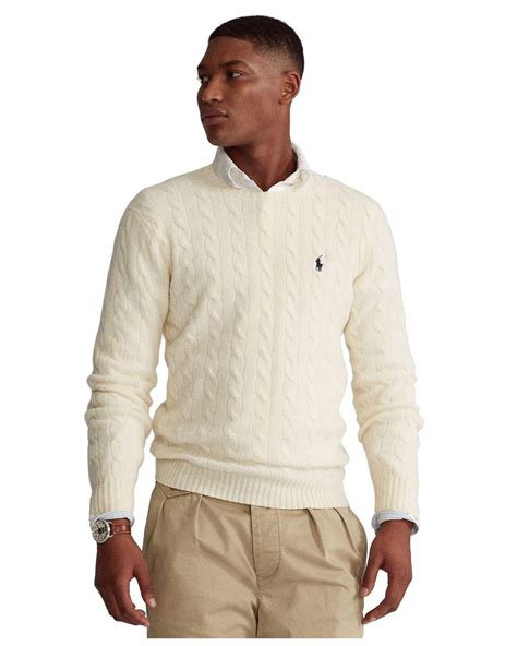 Polo Ralph Lauren Cable Wool-cashmere Sweater in Natural for Men | Lyst