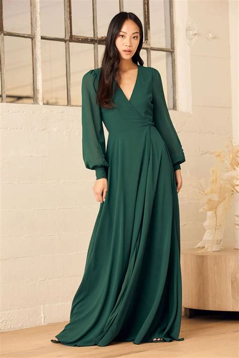 My Whole Heart Emerald Green Long Sleeve Wrap Dress | Long sleeve summer maxi dresses, Long ...