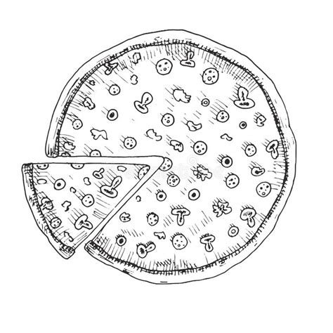 Sketch of Pizza with Mushrooms. Vector Illustration Stock Illustration - Illustration of ...