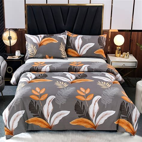 3pcs Duvet Cover Set, Leaf Design Element Printed Bedding Set For All Seasons | 24/7 Customer ...