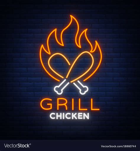 Logo chicken grill emblem neon-style sign Vector Image