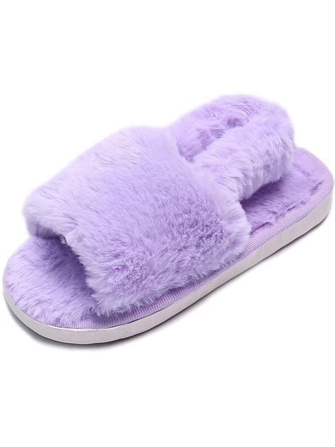 Ginisom Girls Fuzzy Slippers Kids Furry Open Toe Slippers Slides for ...