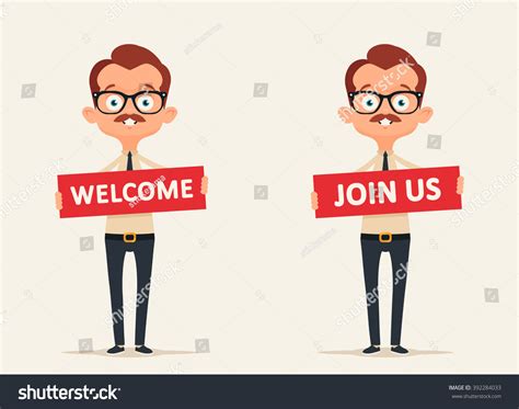 Funny Office Workers Holding Big Welcome Stock Vector (Royalty Free ...