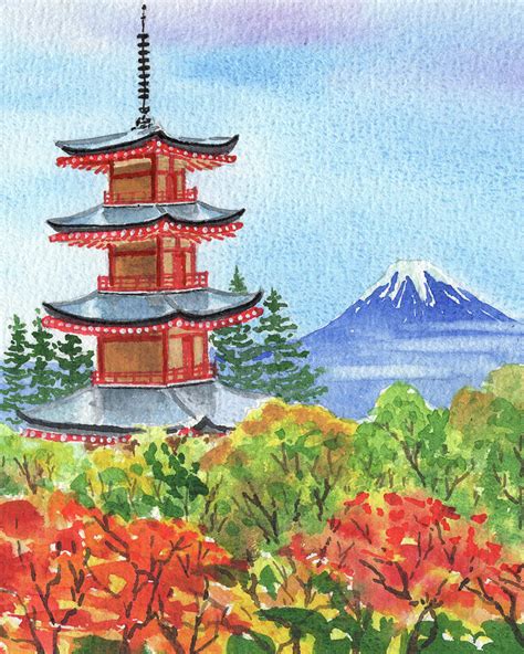 Japanese Pagoda Watercolor Painting Painting by Irina Sztukowski - Fine ...