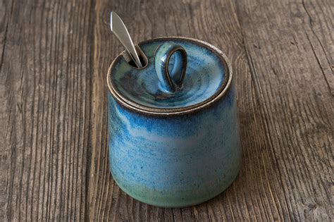 Blue Ceramic Sugar Bowl - Etsy