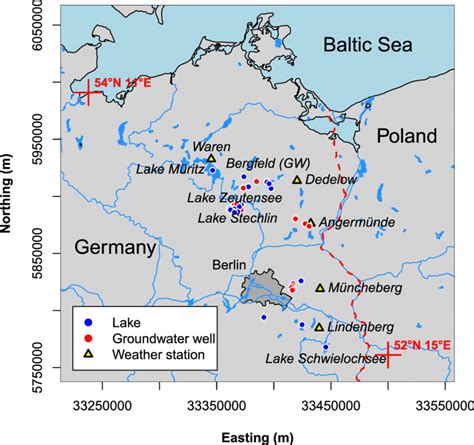 Map of measurement sites in Northeast Germany. Only major streams and ...