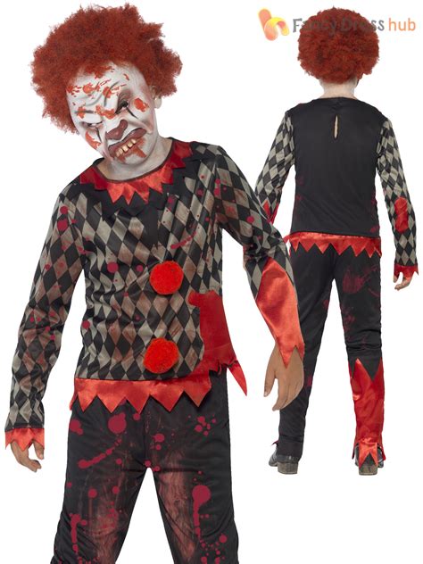 Boys Zombie Scary Clown Costume Evil Jester Horror Halloween Fancy ...