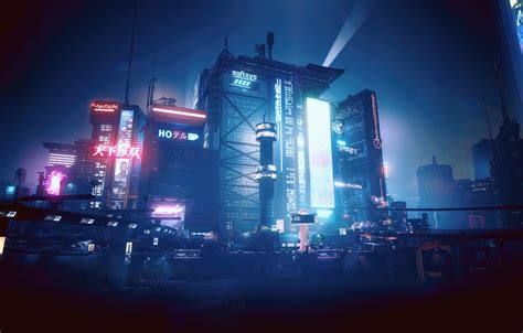 Wallpaper landscape, blue, cyberpunk, cyan, night city, Cyberpunk 2077 ...