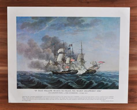 USS Constitution vs HMS Guerriere July 19, 1812 - Original Military Print from 1970? (united ...