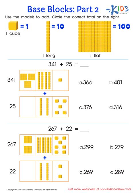 Base 10 Blocks Worksheets Addition