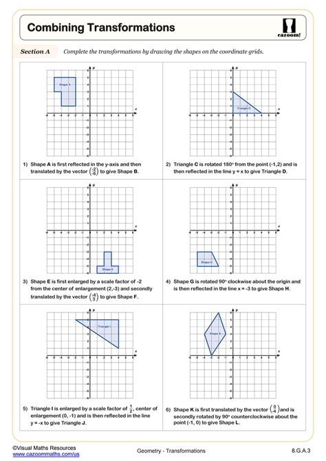 Transformations on the Coordinate Plane Worksheet | 8th Grade PDF Worksheets