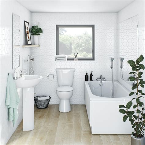 Clarity complete bathroom suite with straight bath, panels, shower and taps | VictoriaPlum.com