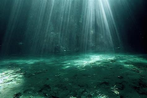 Premium Photo | Dark underwater cave with green seabed