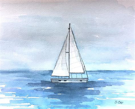 Sailboat painting Original watercolor boat Nautical decor | Etsy | Sailboat painting, Watercolor ...