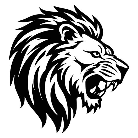 ferocious Lion, Angry Lion Face Side, Lion mascot logo, Lion Black and White Animal Symbol ...