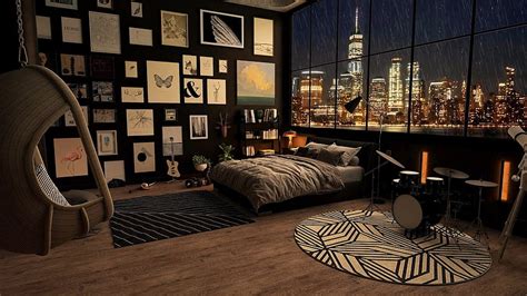 Dormitorio acogedor en una noche lluviosa [] - Renderizado por mí: R, Noche acogedora fondo de ...