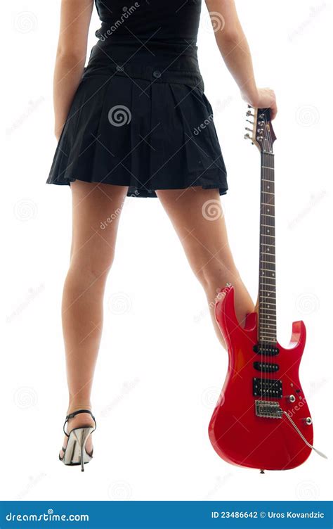 Beautiful Girl with Red Guitar Stock Photo - Image of portrait, back ...