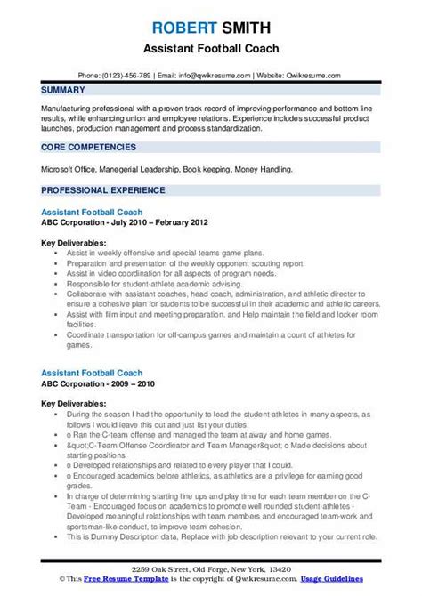 Assistant Football Coach Resume Samples | QwikResume