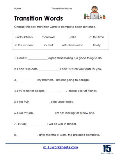 Transition Words Worksheets - 15 Worksheets.com