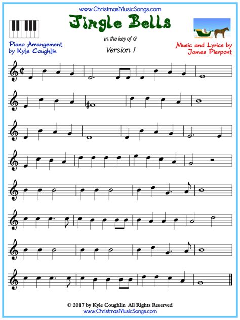 Jingle Bells piano sheet music - free printable PDF