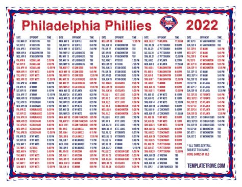 Printable 2022 Philadelphia Phillies Schedule