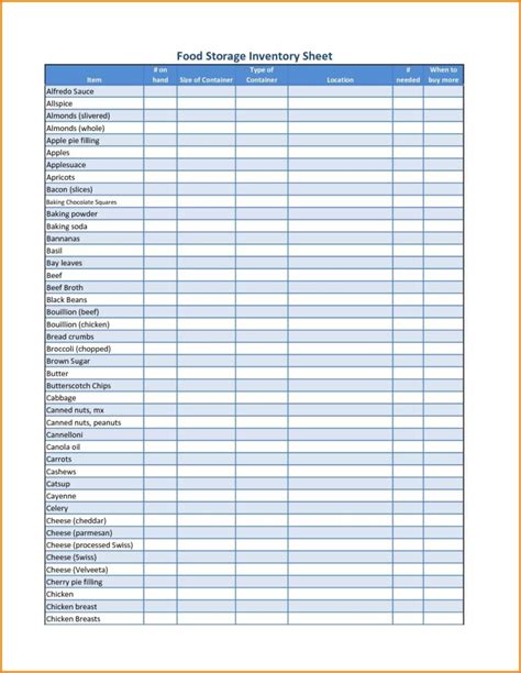 Pantry Inventory Sheet ~ Excel Templates