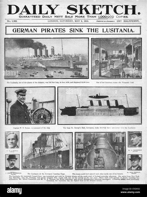 1915 Daily Sketch front page reporting Sinking of the Lusitania Stock Photo - Alamy