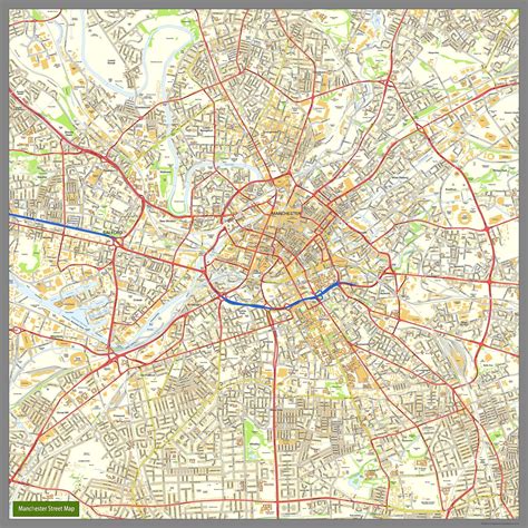 Manchester Street Map160 x 160 cm / High Quality Paper | Manchester street, Street map, Manchester