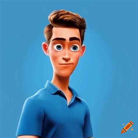 Pixar-style character with blue shirt, handsome and brave on Craiyon