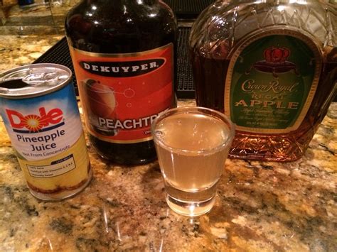 The SSDD! A fantastic shot! Equal parts crown royal apple, peach schnapps, and pineapple juice ...