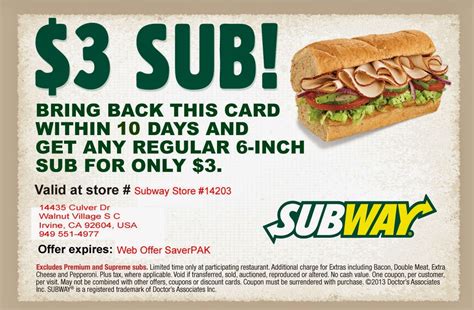 Free Printable Subway Coupons 2017 | Free Printable A to Z