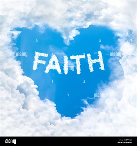 faith word inside love cloud heart shape blue sky background only Stock ...