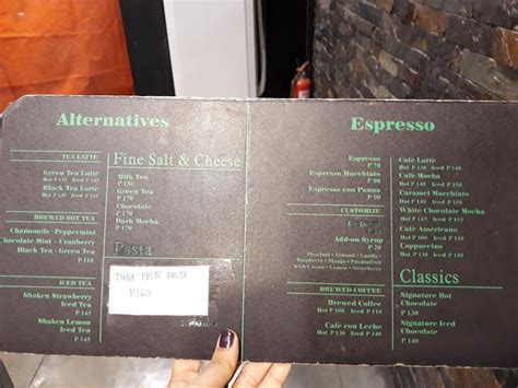 Menu at Green Coffee (Torres) cafe, Davao City, F. Torres St