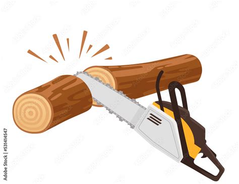 Sawing wooden log with modern chainsaw vector illustration isolated on ...