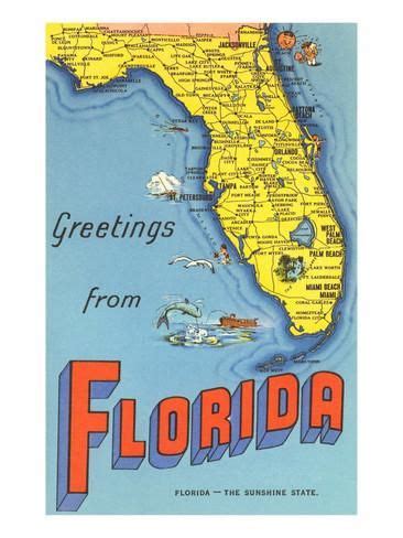 a map of florida with the words greetings from florida