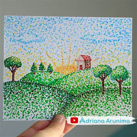 Paisaje con puntos | Dibujo en puntillismo | Puntillismo paisaje ...