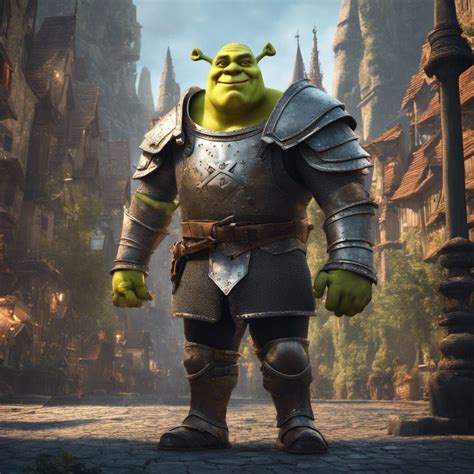 Shrek in knight armor in a futuristic city - AI Generated Artwork - NightCafe Creator