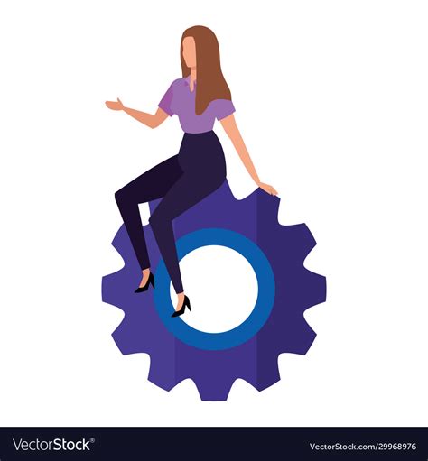 Businesswoman sitting in gear pinion Royalty Free Vector