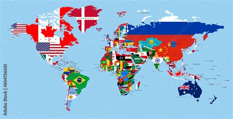 Vetor de Vector map of the world with countries in the form of national flags do Stock | Adobe Stock