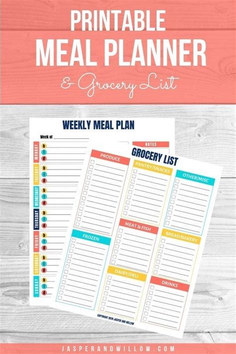 Printable Weekly Meal Planner Grocery List