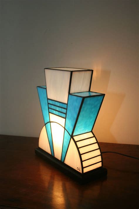 Tiffany lamp Art Deco table lamp Azure, stained glass Tiffany lamp