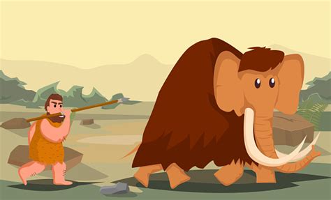 Caveman Hunting Mammoth Stock Illustration - Download Image Now - iStock