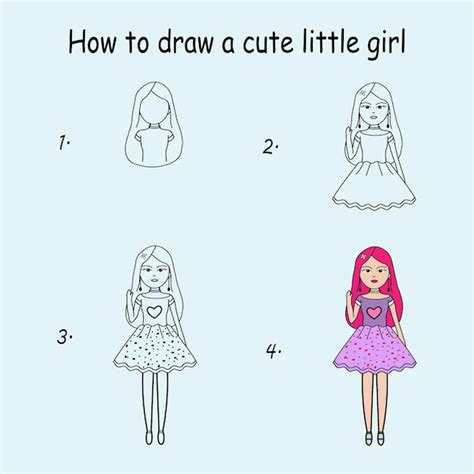 Premium Vector | Step by step to draw a cute girl. drawing tutorial a ...