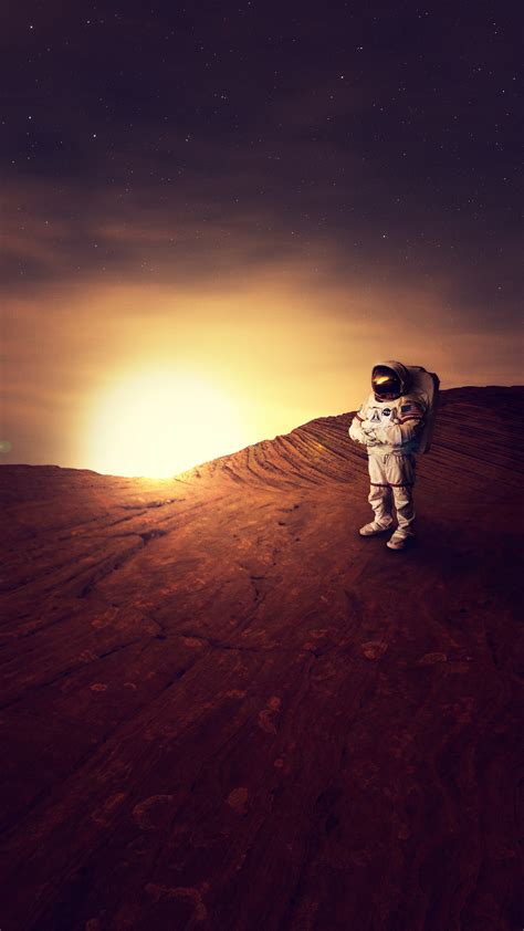 Astronaut On Planet Mars Sunset 4K Ultra HD Mobile Wallpaper