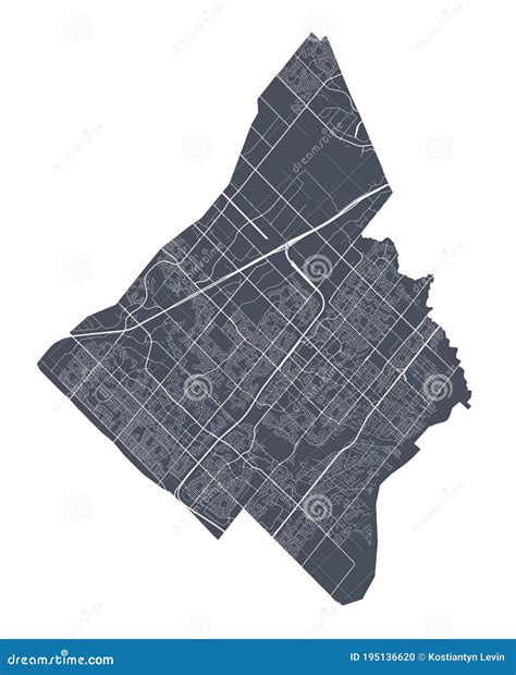 Detailed Map Of Mississauga City, Linear Print Map. Cityscape Panorama Cartoon Vector ...