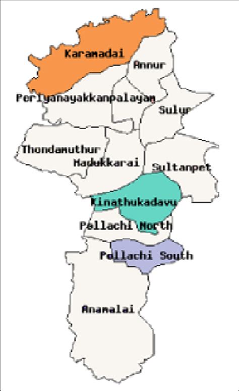 a; Geographical location of the surveyed village blocks in Coimbatore ...